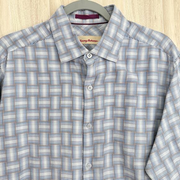 Tommy Bahama Shirt Men's Medium Geometric Collared Silk Cotton Blend Button Up - Picture 6 of 10